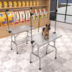 Folding Dog Pet Grooming Table Stainless Steel Frame Rubber Mat On Board With Adjustable Arm And Clamps Pet Dog Cat Grooming Table