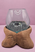 Carved Wooden Hand and Molten Glass Terrarium