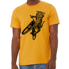 Cat Riding a Bicycle men's Tshirt- Kitten Wheelie Tee shirt- Eco Friendly Fashion- Guy's Graphic Apparel