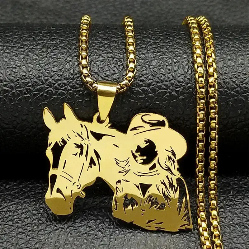 Cowgirl Horse Necklace, Stainless Steel Pendant, Western Jewelry