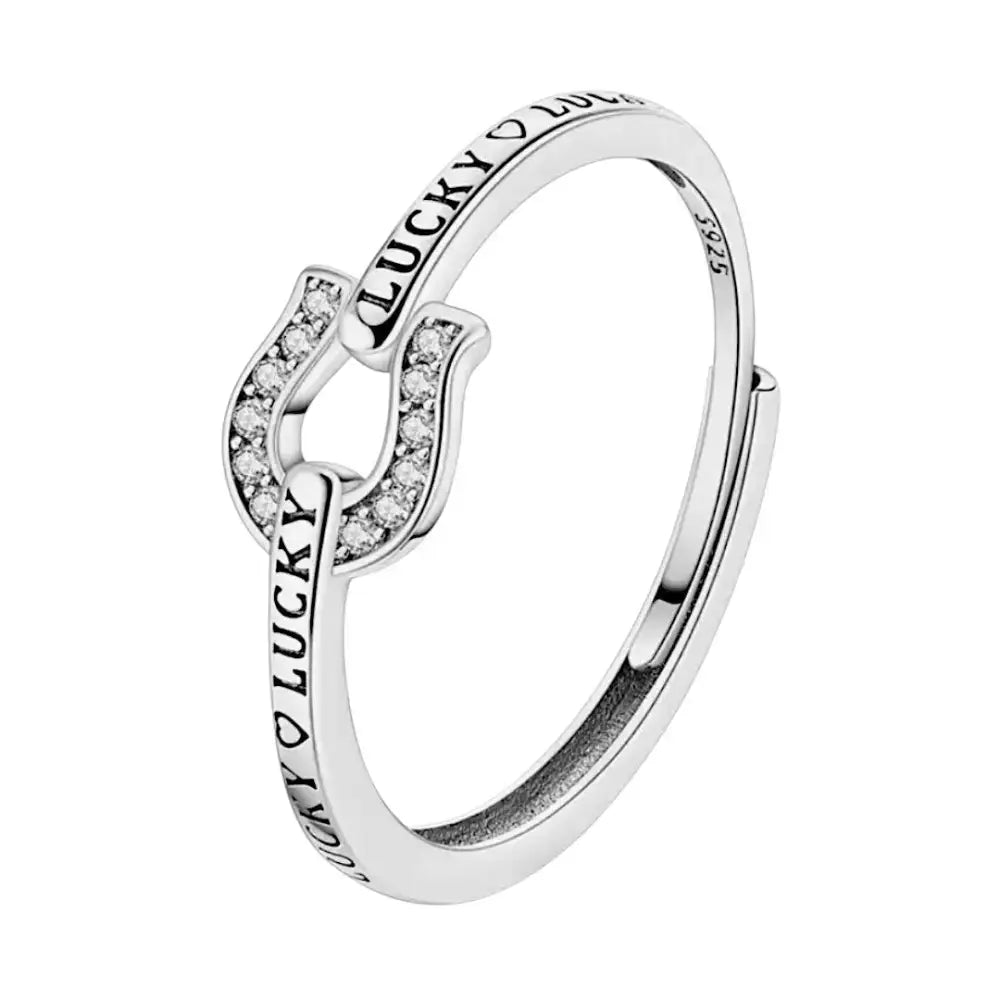 Zircon Lucky in Love Horseshoe Ring, Horse Lover Ring, Sterling Silver