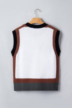 White Western Horse Head Colorblock Trim Sweater Vest