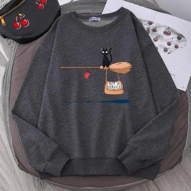 Elegant Cute Cat Print Sweatshirts Women Casual Crewneck Sportswear Fleece Warm Fleece Sweatshirt Loose Autumn Clothes Casual Women's Printed Hooded Sweatshirt Loose Tunic Blouse Top Utility Pockets Ladies Sweatshirts