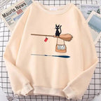 Elegant Cute Cat Print Sweatshirts Women Casual Crewneck Sportswear Fleece Warm Fleece Sweatshirt Loose Autumn Clothes Casual Women's Printed Hooded Sweatshirt Loose Tunic Blouse Top Utility Pockets Ladies Sweatshirts