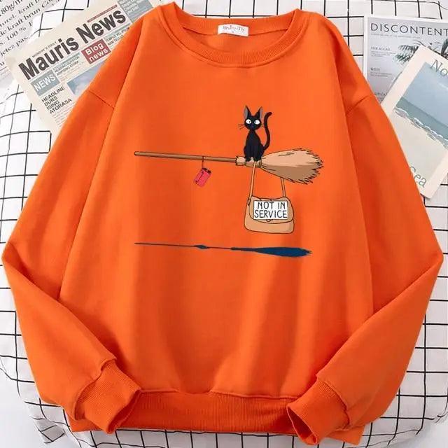 Elegant Cute Cat Print Sweatshirts Women Casual Crewneck Sportswear Fleece Warm Fleece Sweatshirt Loose Autumn Clothes Casual Women's Printed Hooded Sweatshirt Loose Tunic Blouse Top Utility Pockets Ladies Sweatshirts