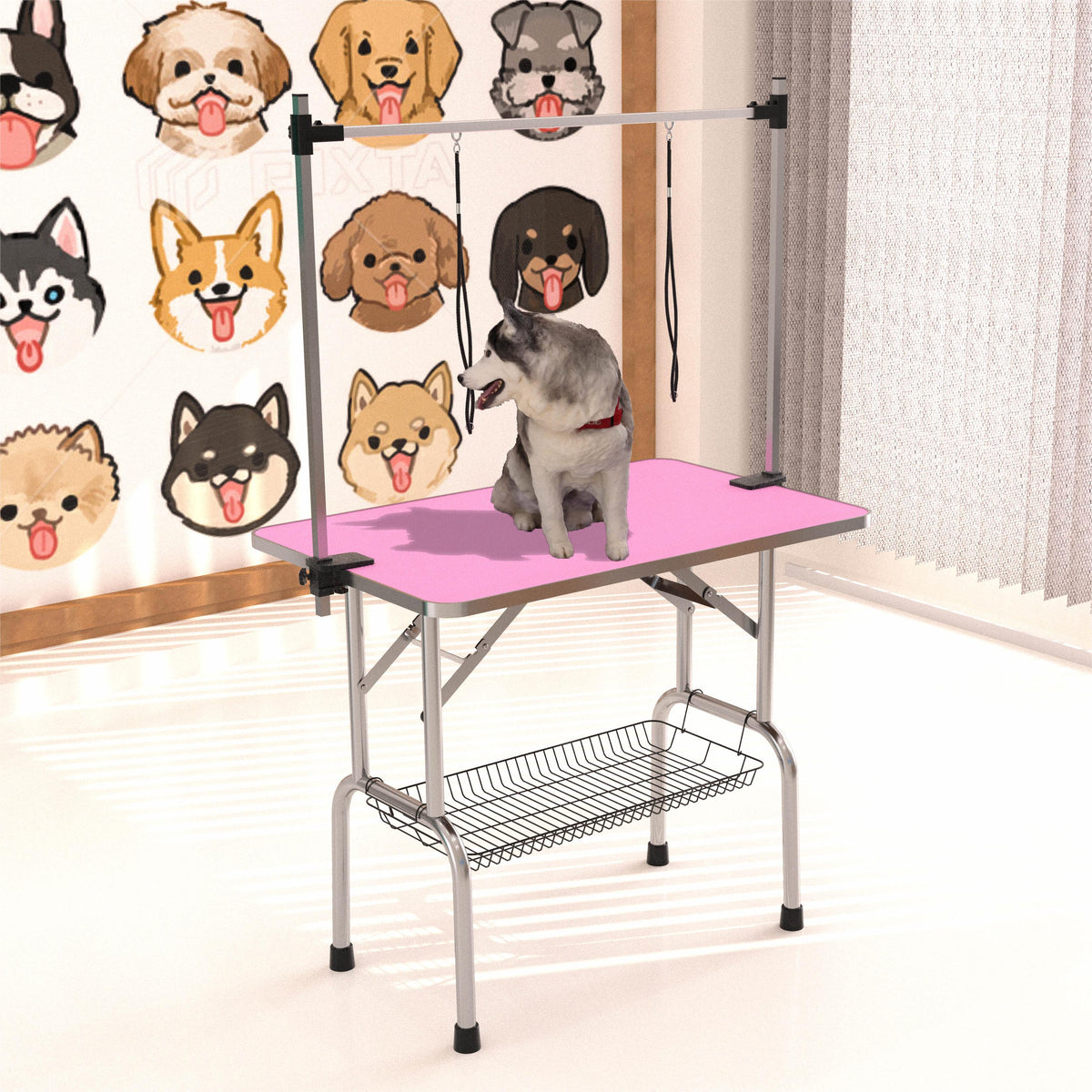 46" Folding Dog Pet Grooming Table in Pink Color