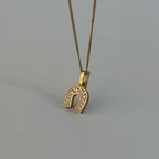 HEIDI DAINTY GOLD PAVE HORSE SHOE PENDANT NECKLACE