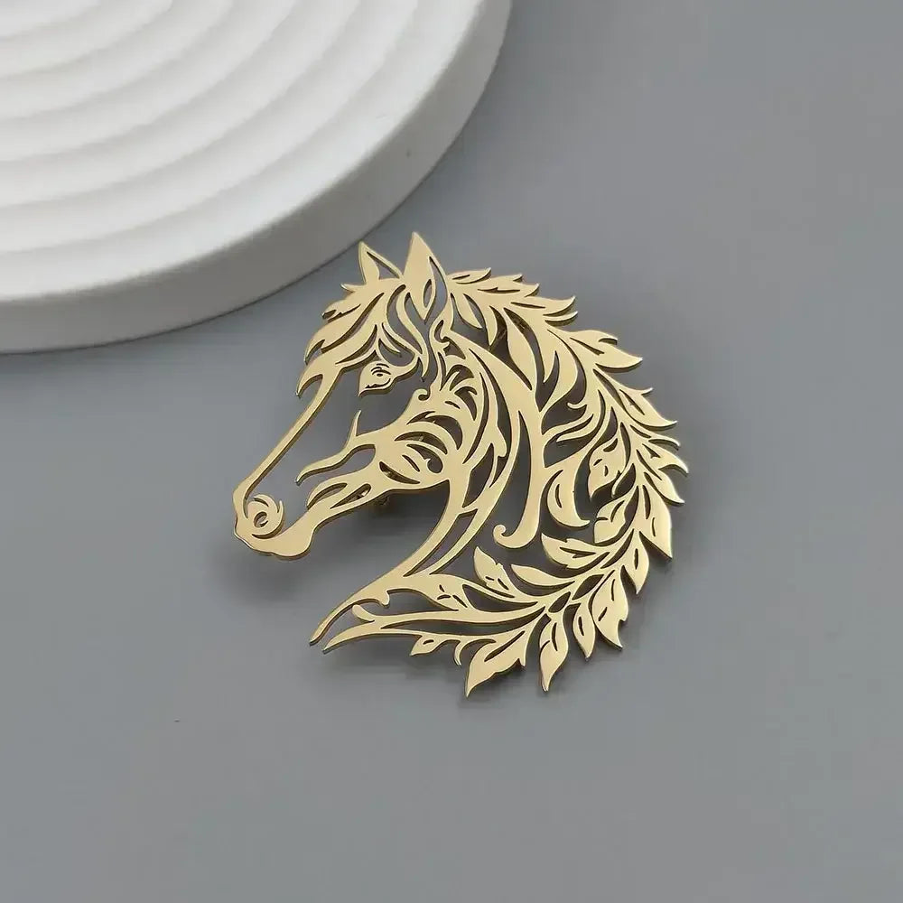 Horse Head Brooch, Stainless Steel Jewelry, Western Suit Accessories