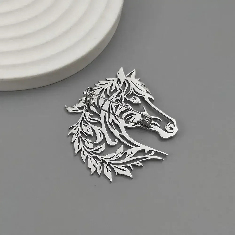 Horse Head Brooch, Stainless Steel Jewelry, Western Suit Accessories