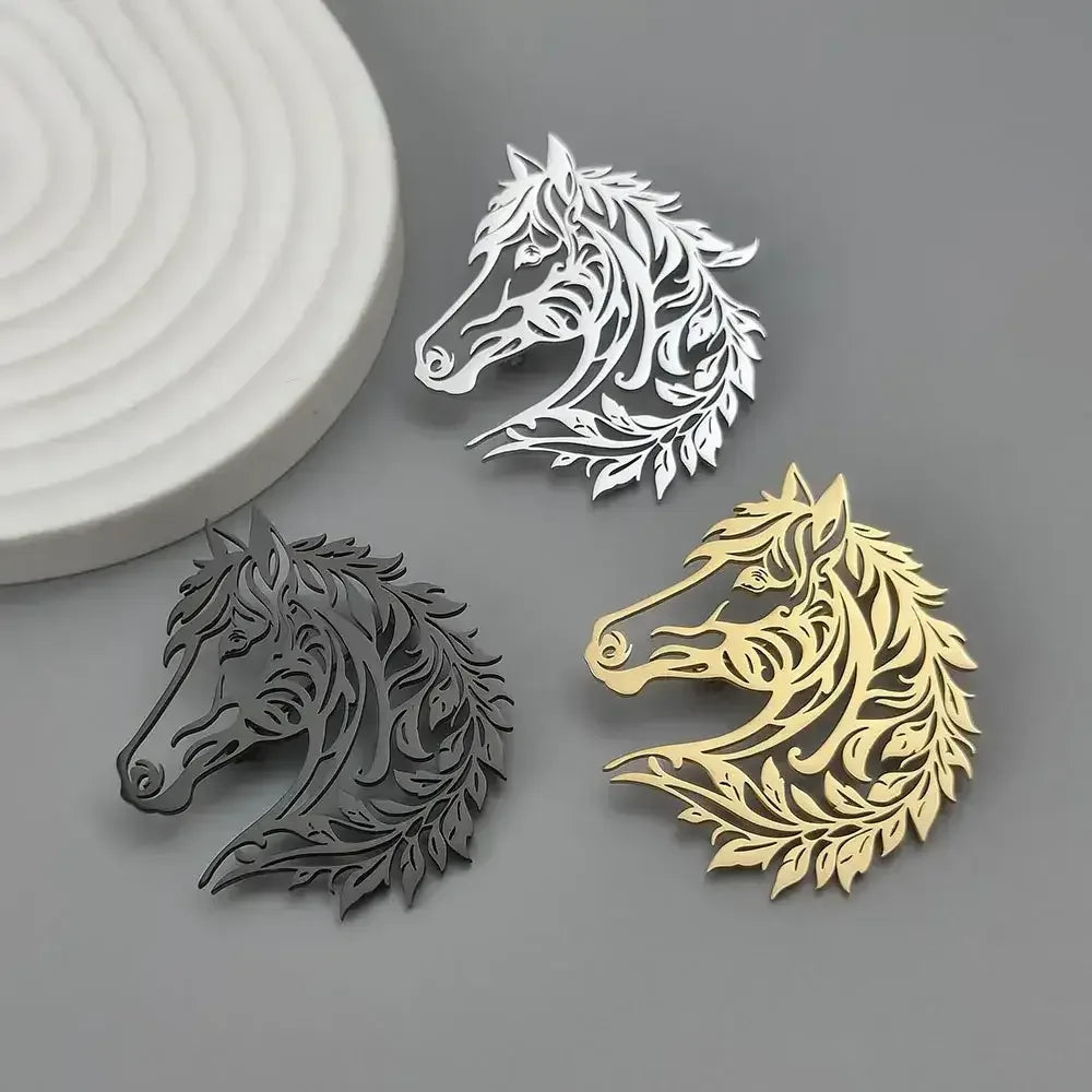 Horse Head Brooch, Stainless Steel Jewelry, Western Suit Accessories
