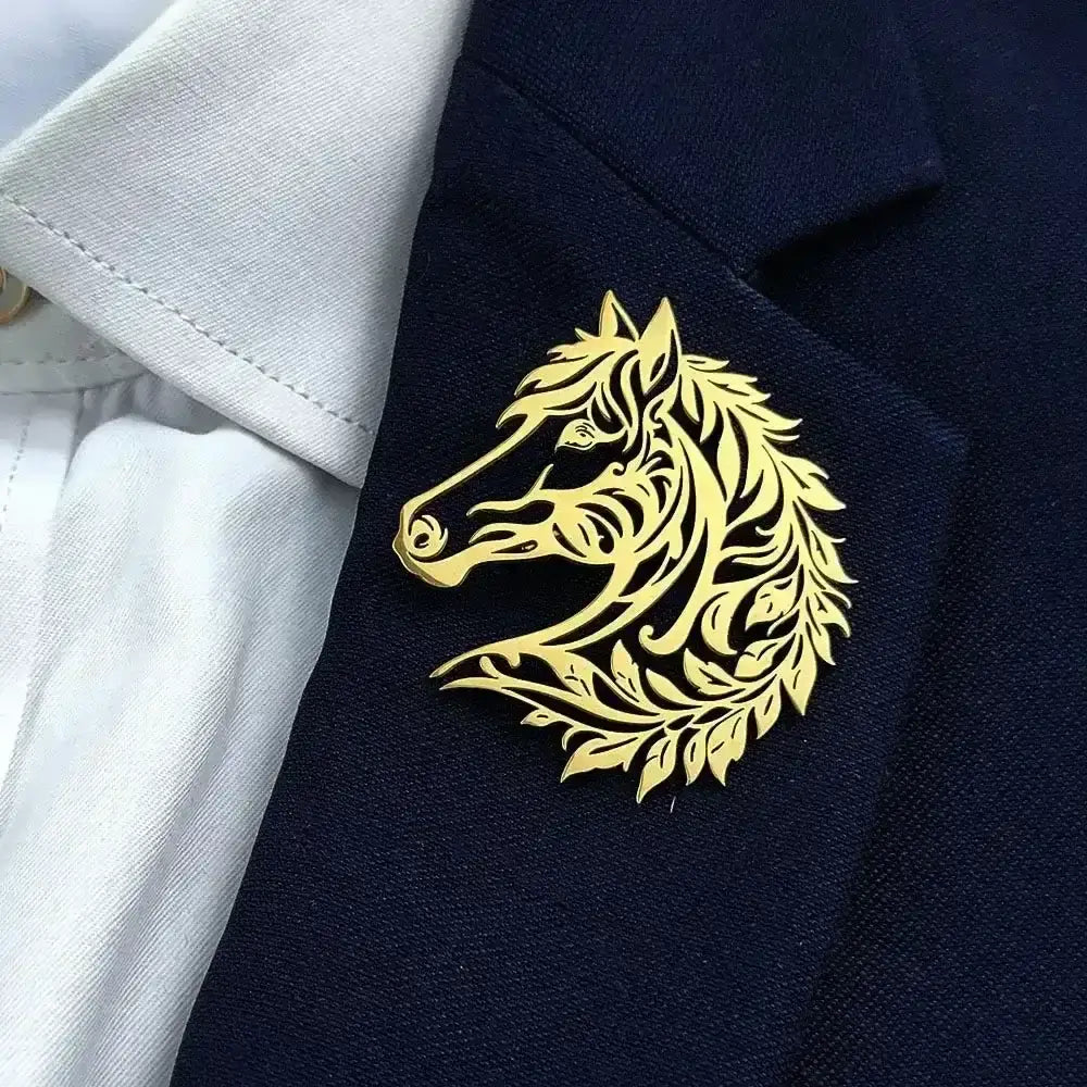 Horse Head Brooch, Stainless Steel Jewelry, Western Suit Accessories