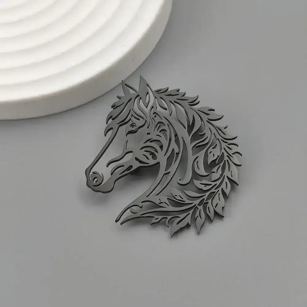 Horse Head Brooch, Stainless Steel Jewelry, Western Suit Accessories