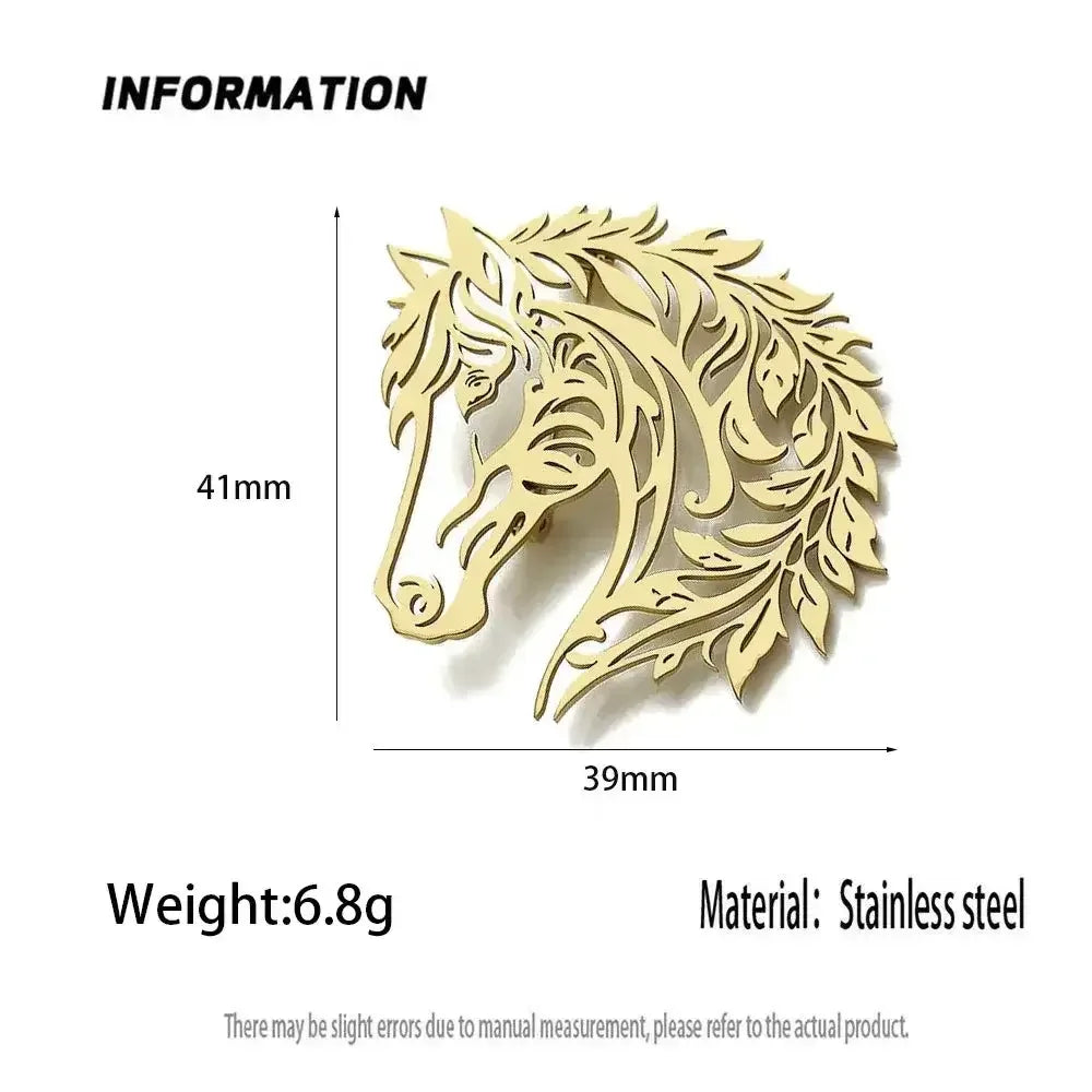 Horse Head Brooch, Stainless Steel Jewelry, Western Suit Accessories