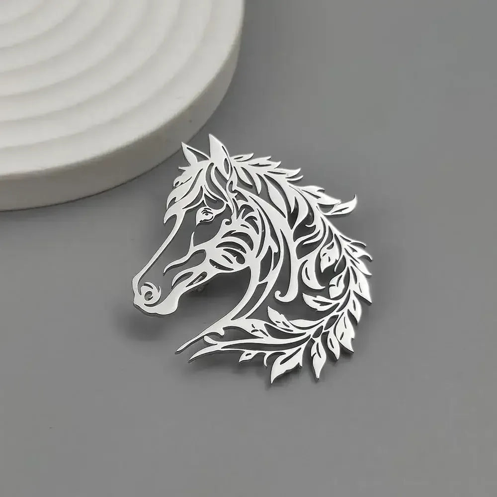 Horse Head Brooch, Stainless Steel Jewelry, Western Suit Accessories