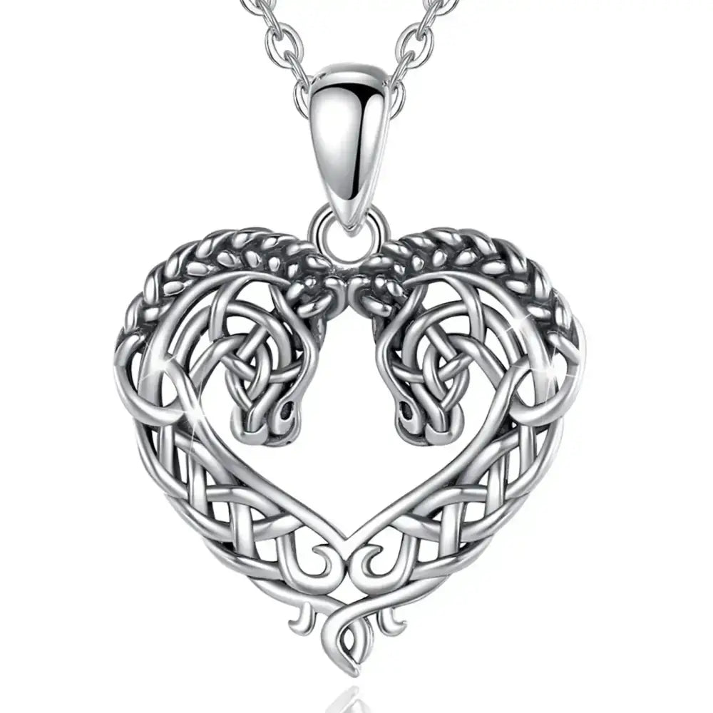 Horse Necklace, Heart Shape Jewelry, Sterling Silver Horse Lovers Gift