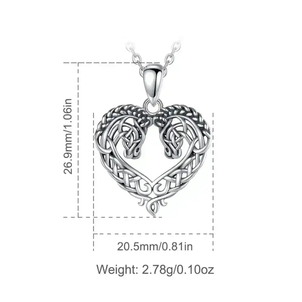 Horse Necklace, Heart Shape Jewelry, Sterling Silver Horse Lovers Gift