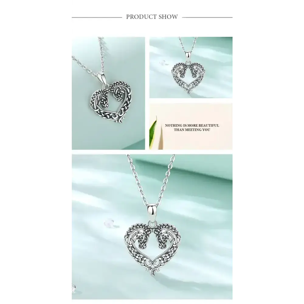 Horse Necklace, Heart Shape Jewelry, Sterling Silver Horse Lovers Gift