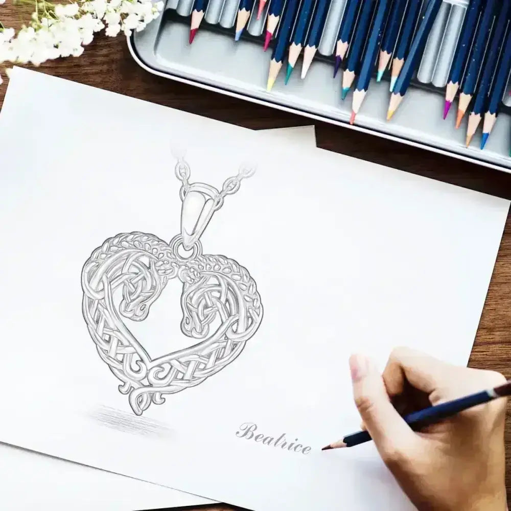 Horse Necklace, Heart Shape Jewelry, Sterling Silver Horse Lovers Gift