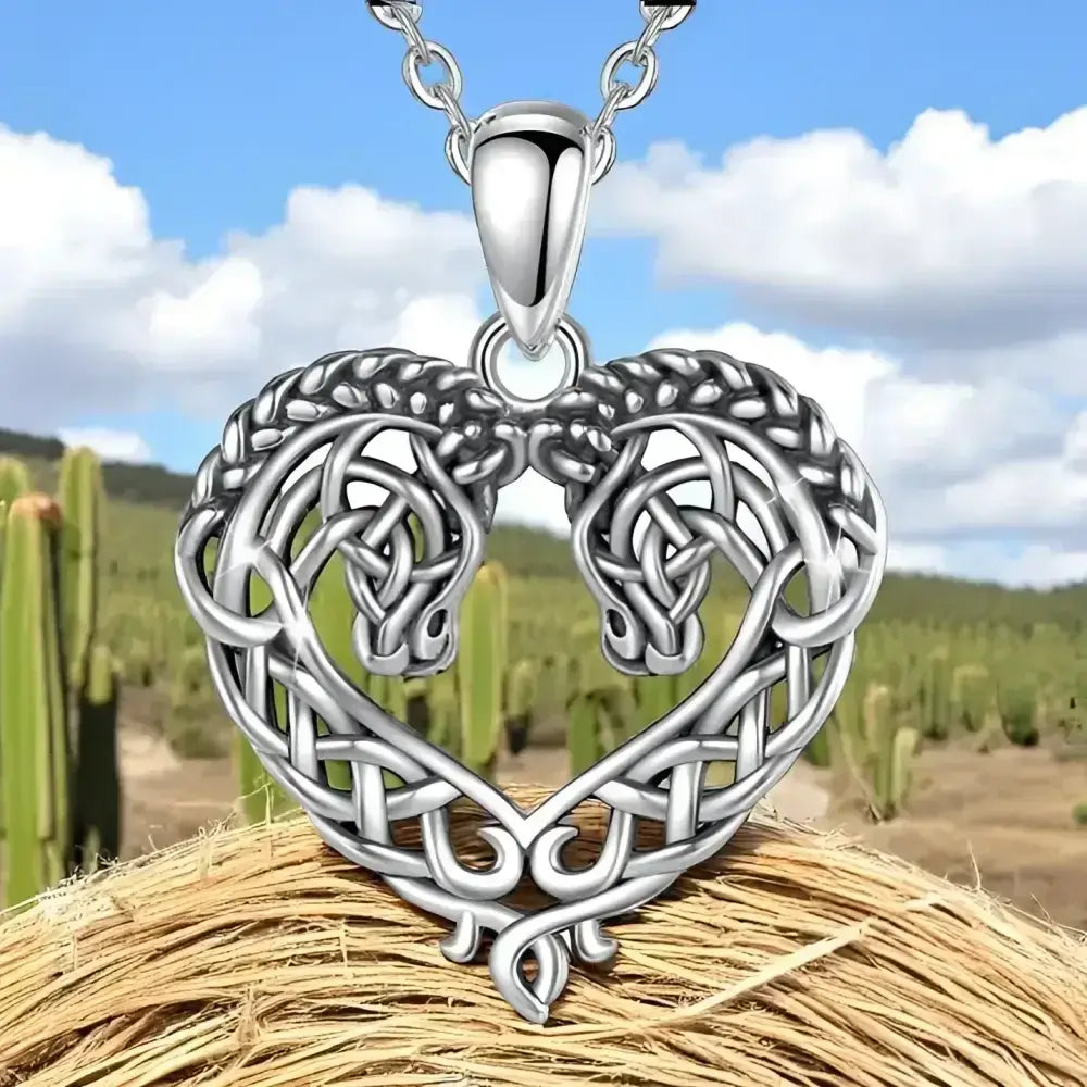 Horse Necklace, Heart Shape Jewelry, Sterling Silver Horse Lovers Gift