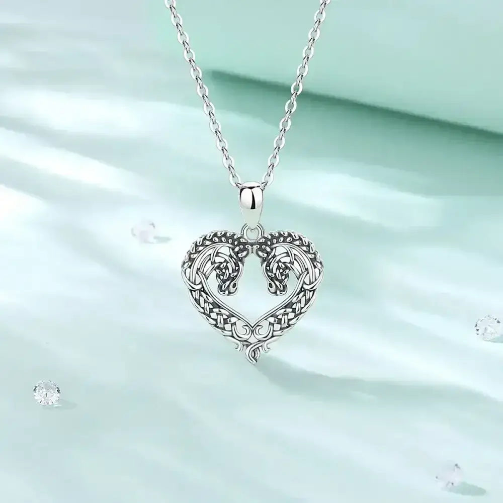 Horse Necklace, Heart Shape Jewelry, Sterling Silver Horse Lovers Gift
