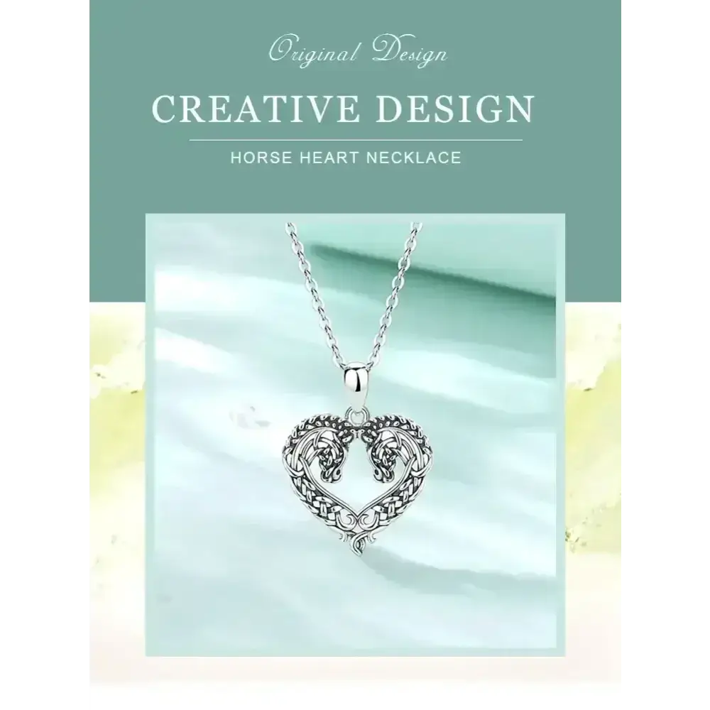 Horse Necklace, Heart Shape Jewelry, Sterling Silver Horse Lovers Gift