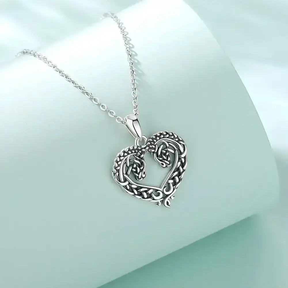 Horse Necklace, Heart Shape Jewelry, Sterling Silver Horse Lovers Gift