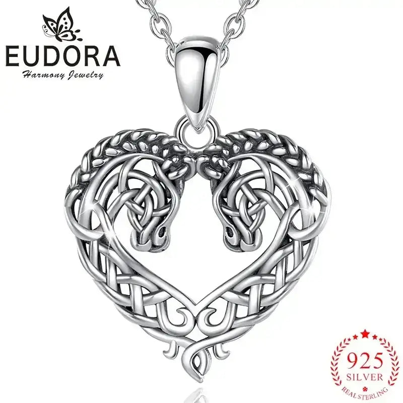 Horse Necklace, Heart Shape Jewelry, Sterling Silver Horse Lovers Gift