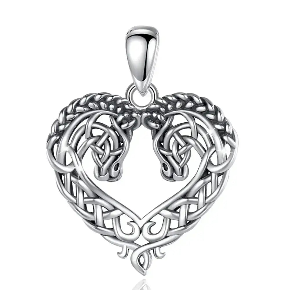 Horse Necklace, Heart Shape Jewelry, Sterling Silver Horse Lovers Gift