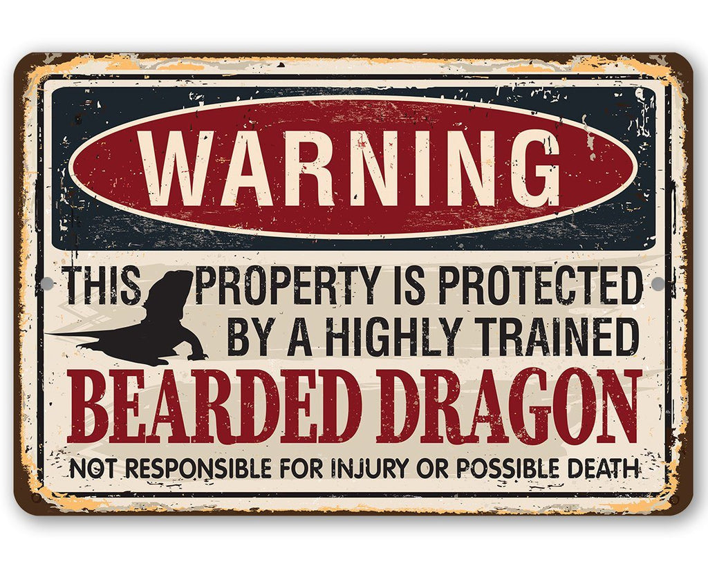 Warning Property Protected By Bearded Dragon - Metal Sign