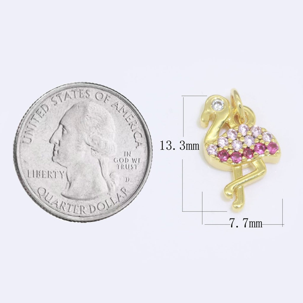 Micro Pave Gold Flamingo Charm 14k Gold Filled Bird Pendant Silver gold jewelry For Necklace Earring Bracelet M-522 M-523