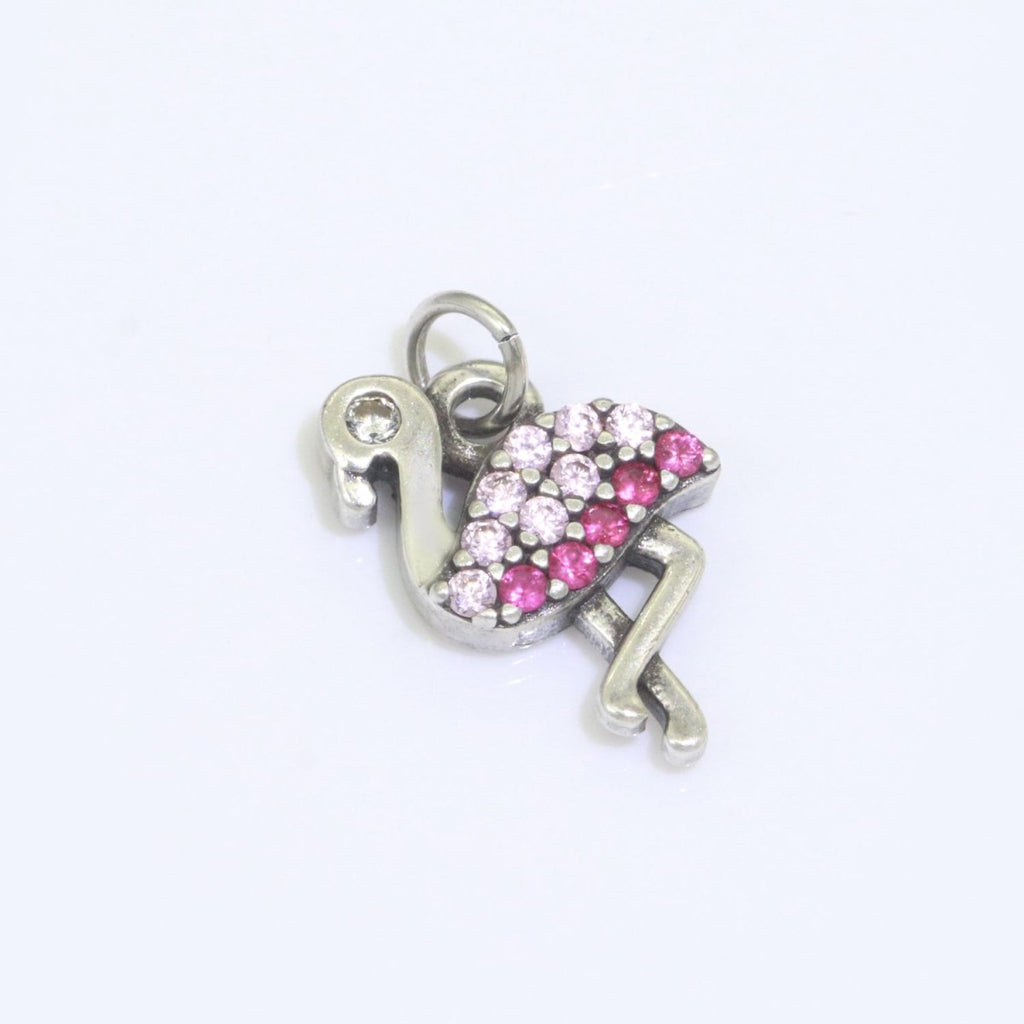 Micro Pave Gold Flamingo Charm 14k Gold Filled Bird Pendant Silver gold jewelry For Necklace Earring Bracelet M-522 M-523