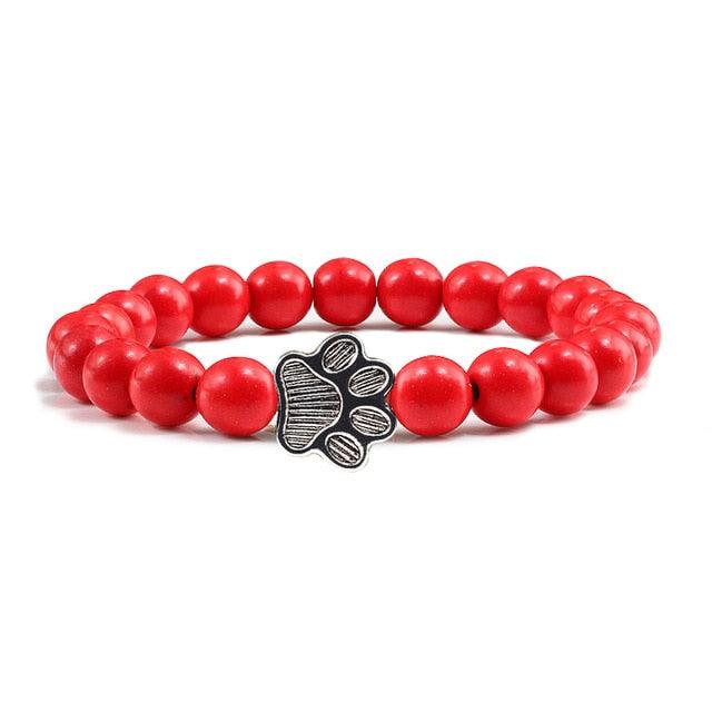 Natural Matte Black Lava Volcanic Stone Paw Print Charm Bracelet Pet Memorial Cat Dog Lovers Jewelry Bracelets For Women Men Stress Relief Yoga Bracelet Mood Bracelet Gifts For Women And Girls