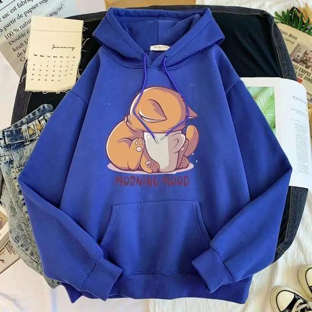 New Hoody Cat Cartoon Print Woman Sweatshirt With Hooded Loose Women's Hoodie Fashion Female Clothes Fleece Hoodies Women Cute Fashion Sweatshirts Sweatshirts Hoodie For Teen Girls Hoodies