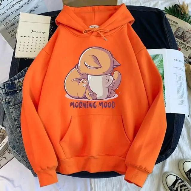 New Hoody Cat Cartoon Print Woman Sweatshirt With Hooded Loose Women's Hoodie Fashion Female Clothes Fleece Hoodies Women Cute Fashion Sweatshirts Sweatshirts Hoodie For Teen Girls Hoodies