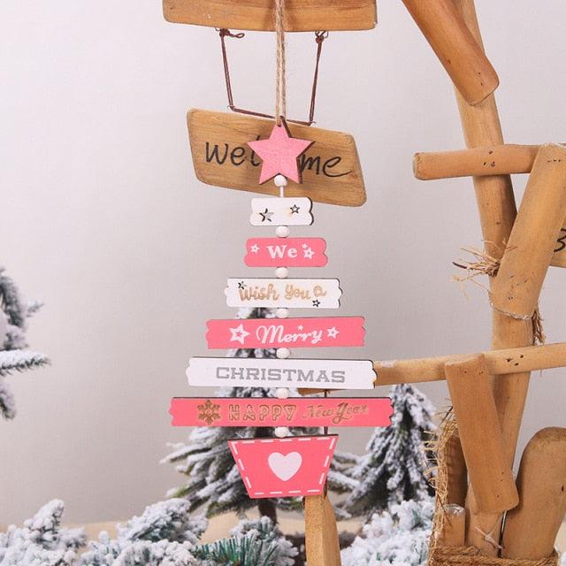 New Year Christmas Tree Bell Pendant Christmas Wooden Hanging Ornaments Letter Pendant Wooden Tree Decorations Star Bird Bow-Knot Letter Bells Design Wooden Hanging Decor For Christmas Tree Wind Wooden Hanging Gift Home Festival Decoration Accessories