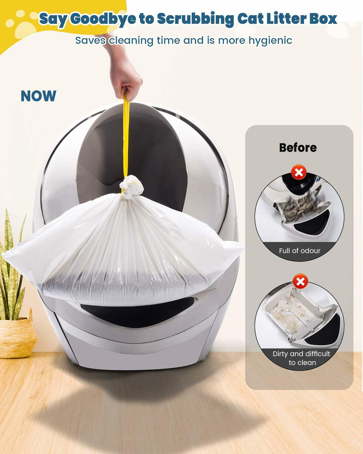 KONE Cat Litter Bags Robot 3/4 Drawstring 2 mil Thick 57 Count 5-9 Gal