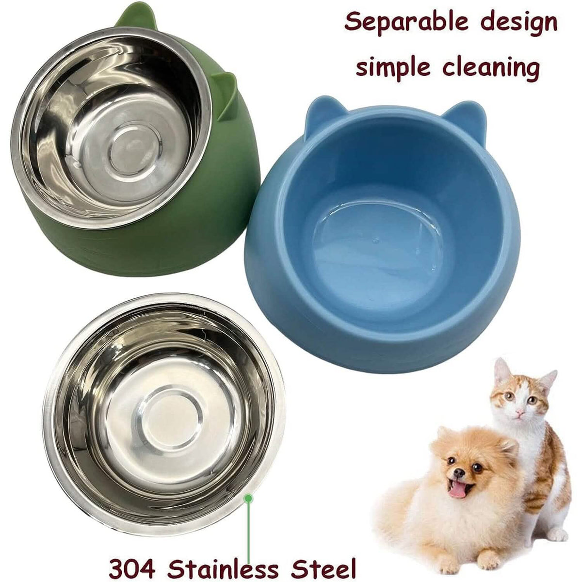 Premium Stainless Steel Cat & Dog Bowls - Non Slip Base for Food & Water