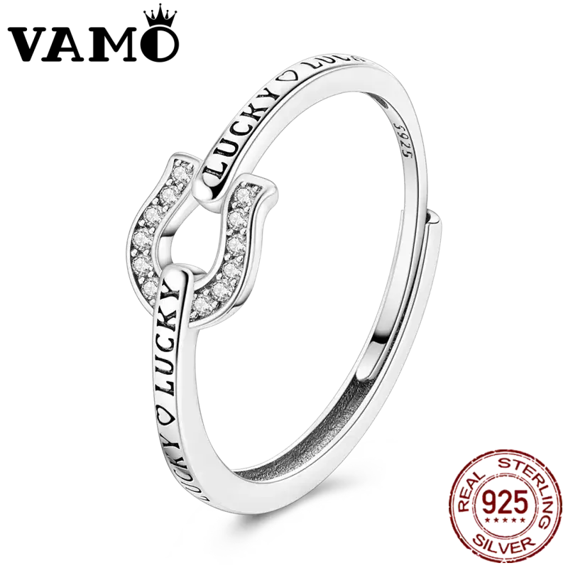 Zircon Lucky in Love Horseshoe Ring, Horse Lover Ring, Sterling Silver
