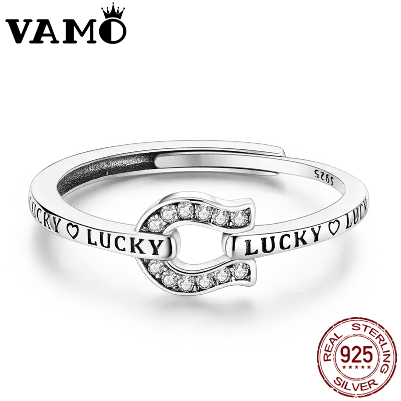 Zircon Lucky in Love Horseshoe Ring, Horse Lover Ring, Sterling Silver